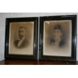 Pair of Victorian whimsically spooky family portraits in frames
