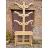 Large Victorian stripped pine hall stand or hall tree