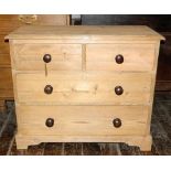Victorian stripped pine chest of 4 drawers with original dark wood knobs
