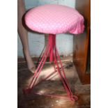 Retro pink stool on hairpin lags with polka dot fabric seat cover