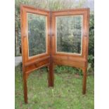 Antique walnut- two panel folding screen with moulded panels and bevelled glass inserts