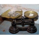 Set of Edwardian scales with brass pans and weights