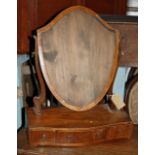 Sheraton shield shaped toilet mirror with 3 drawers under, plate lacking