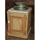 Victorian pine bedside cupboard with a white marble top