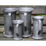 Set of five antique French pewter kitchen measures with touch marks