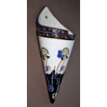 French Art Deco ceramic wall pocket, stamped Emaux Louviere, depicting 'flapper' of the roaring 20'