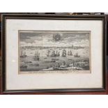 The British Navy at Portsmouth, Hampshire, original engraving - published in 1750 - framed and