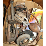 Box and contents including ships blocks, classic car parts etc