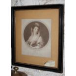 18th C print of lady "Faith" in original Hogarth frame and glazed