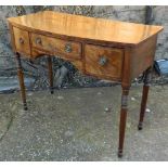 Georgian bow front side table or dressing table with 3 drawers on turned legs