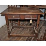 Antique oak side table, single drawer mitred mouldings, boxed stretchers