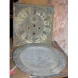 Brass 8 day Longcase clock face - Simon Aish of Sherborne and antique pewter charger