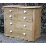 Victorian stripped pine chest of 5 drawers with original white porcelain knobs