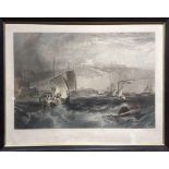 Dover - a c1850 hand coloured engraving of boats off Dover after a painting by J.W.M. Turner. Framed