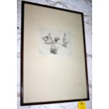 'Toilet' signed print of birds by L.R Brightwell, framed and glazed
