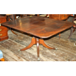 Tilt top Victorian mahogany breakfast table on turned column and four sabre legs