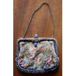 Antique petit point purse with gilt chain and lapis clasp plus a snakeskin belt (In Lot 295)