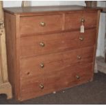 Victorian stripped pine chest of 5 drawers with old brass knob handles