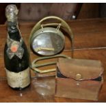 Bottle of 1914 Moet Chandon (depleted), horse stirrup gong, vintage camera etc - a lot