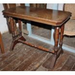 Edwardian hall table in American Walnut, turned legs, stretcher and base