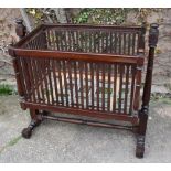 Georgian rocking cradle or crib on turned stand, (can be demounted for floor standing)