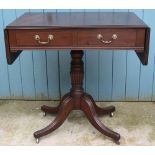 Small antique mahogany sofa table on quatrefoil base with swept legs