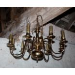 Six branch brass chandelier