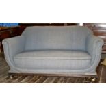 1930s Art Deco sofa in light blue, patterned, uncut Moquette