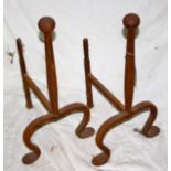 Pair of French fire dogs with cabriole feet and knop finials