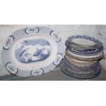 Quantity of blue and white dinner plates, plates and serving plate - a lot