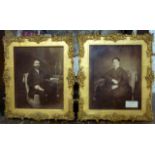 A pair a ancestor portraits in original orate gilt frames