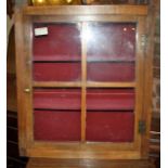 Small mahogany fronted wall cupboard, glazed door