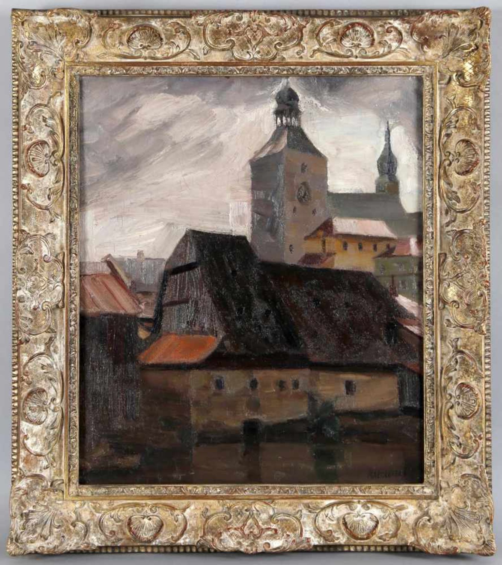 Albert Weisgerber (St. Ingbert 1878-1915 Fromelles)Alte Stadt am Wasser mit Kirche, 1901, Öl auf