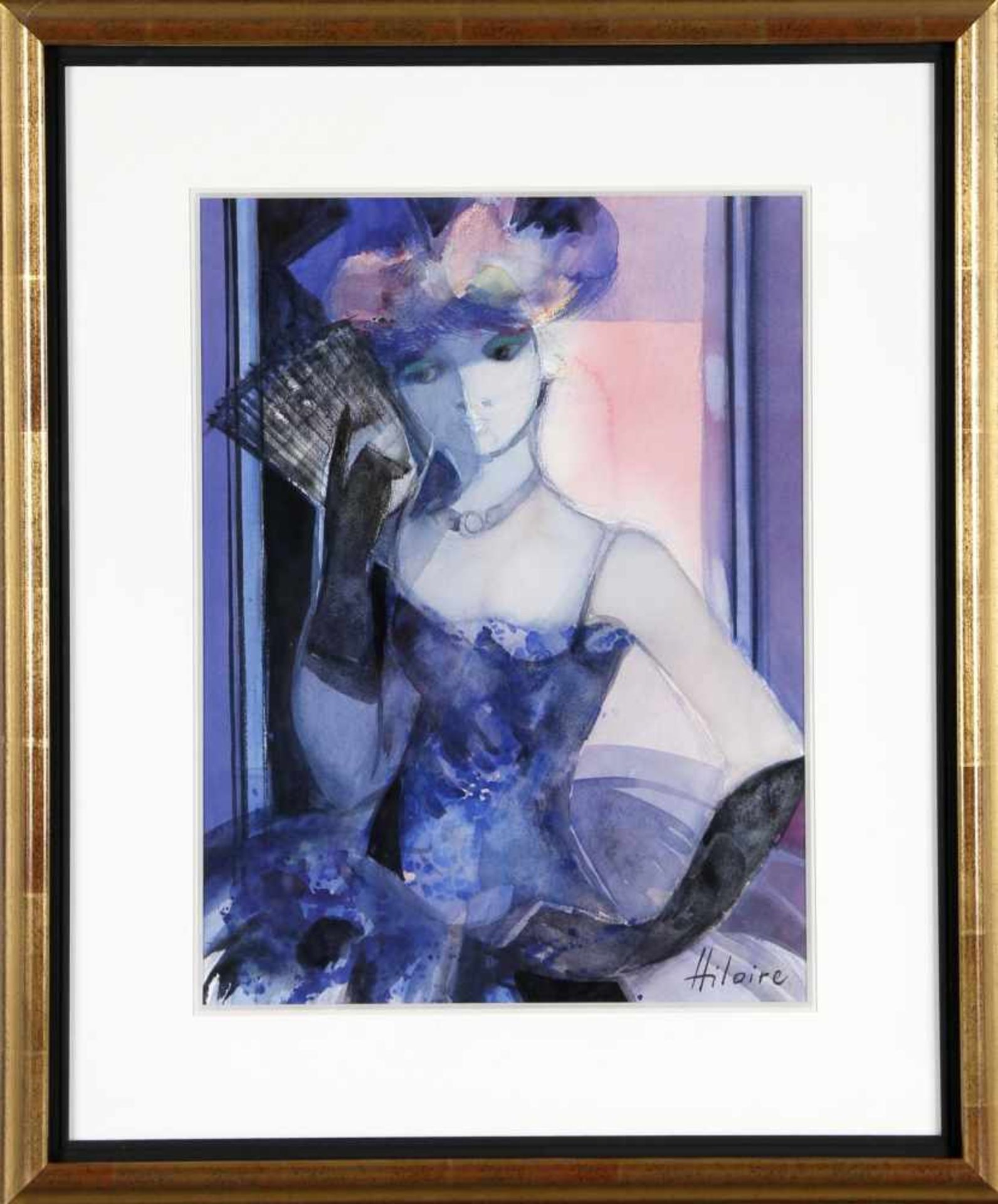 Camille Hilaire (* Metz 1916-2004)Lyane, Frau im blauen Kleid, Aquarell, 40,5 x 30 cm, rechts