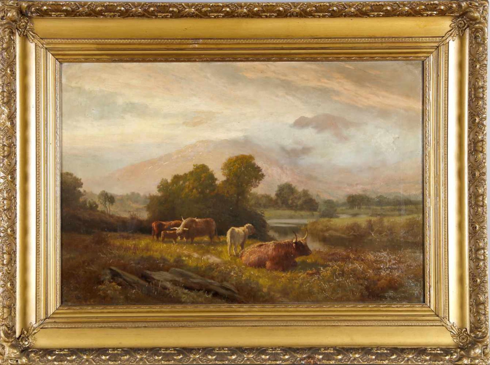 Edward Henry Holder (1847-1922)Schottische Landschaft mit Weidetieren, Öl auf Lwd., 51 x 76 cm,