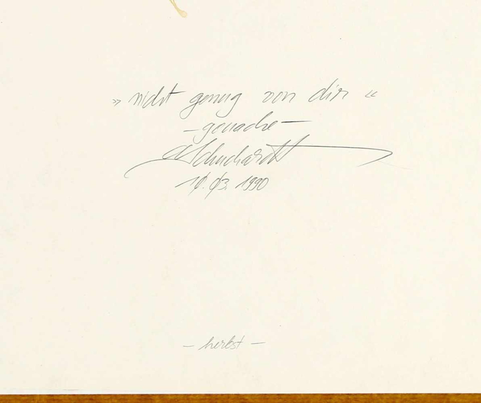 Dietrich Schuchardt (* Bergen 1945- )"nicht genug von dir", Gouache, 1990, 21 x 31 cm, oben rechts - Bild 2 aus 2