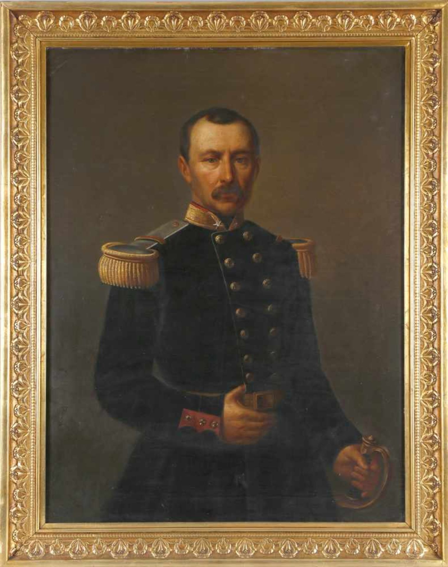 Porträt eines Militärs (Hüftbild), um 1900100 x 74 cm, im etwas späteren vergoldeten Stuckrahmen (um