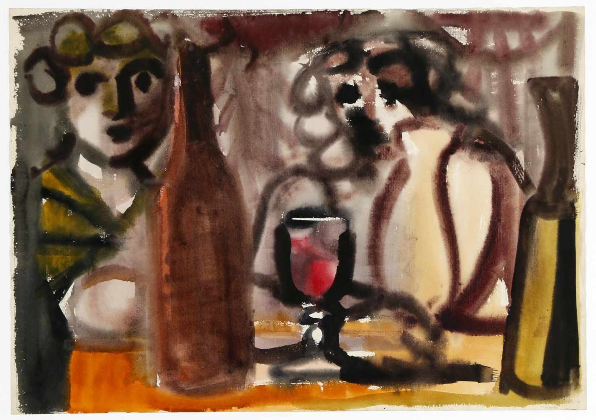 Edvard Frank (Korschenbroich 1909-1972 Saarlouis)Frau mit Rotweinglas, Aquarell auf Papier, ca. 42 x