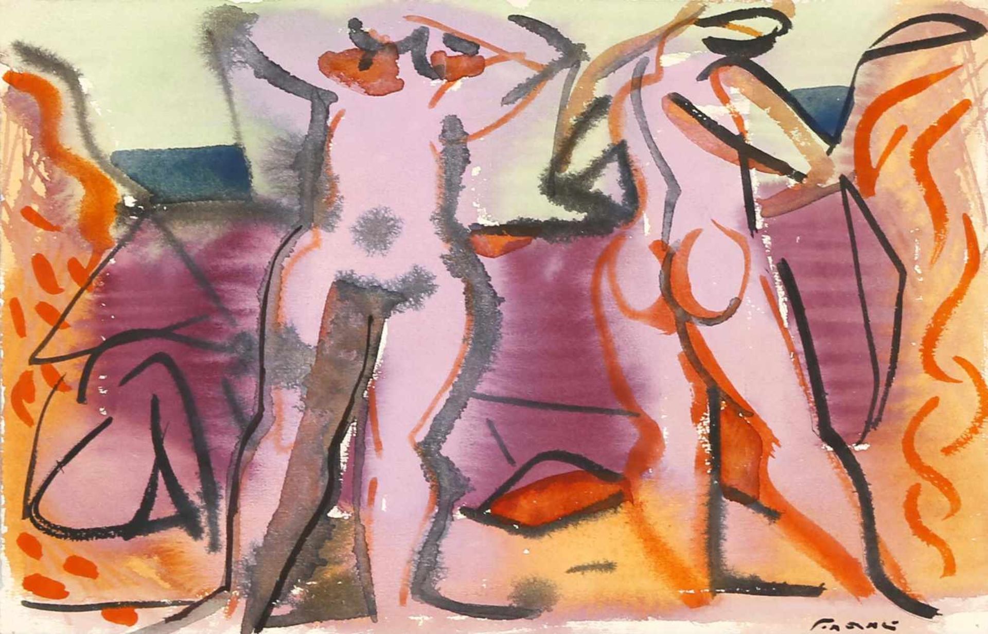 Edvard Frank (Korschenbroich 1909-1972 Saarlouis)Zwei stehende weibliche Akte, Aquarell auf Papier/