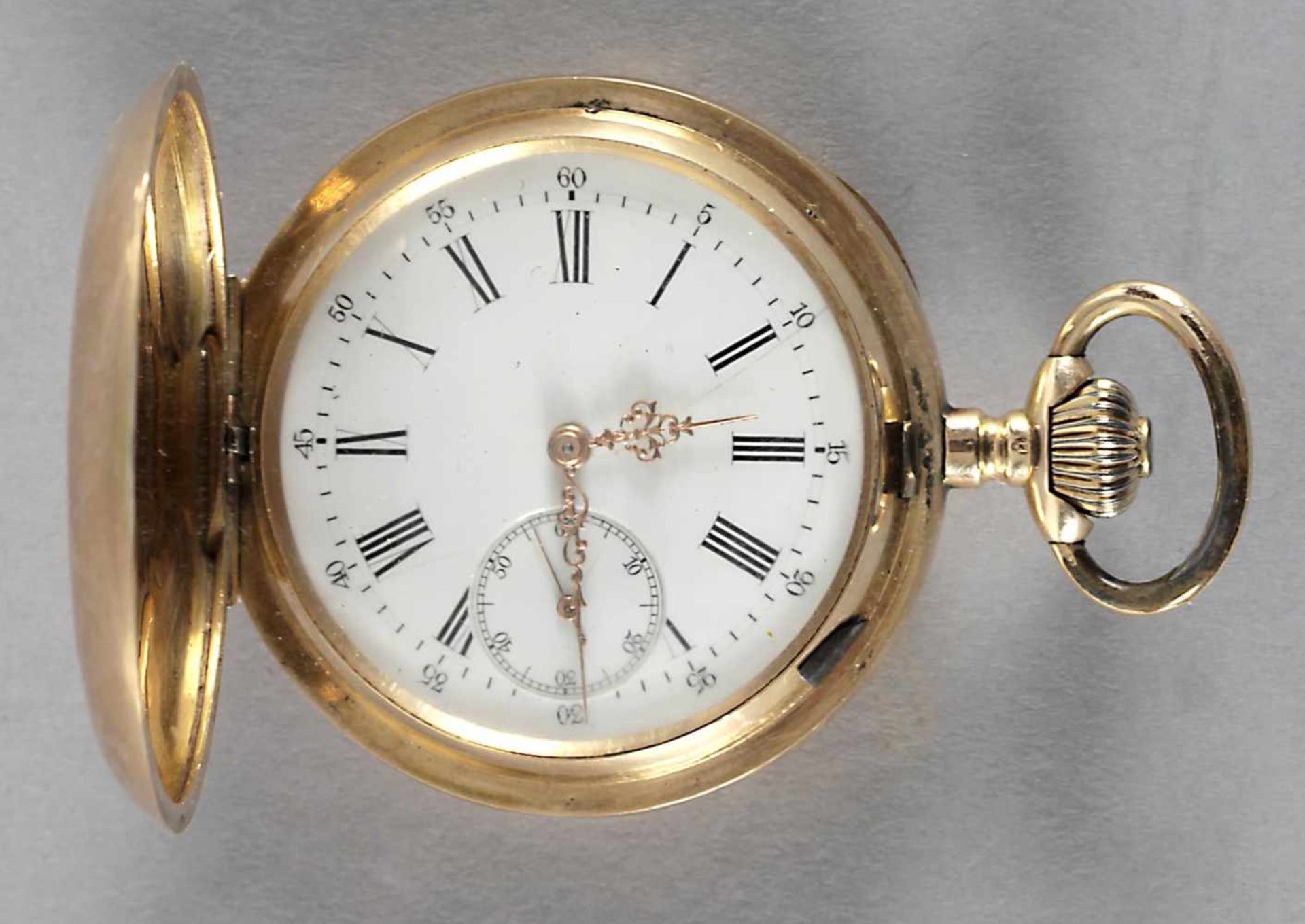 Herren-Taschenuhr System Glashütte, 585er Gold, 1895Kronenaufzug, Werk mit Ankergang, 16 Rubine,