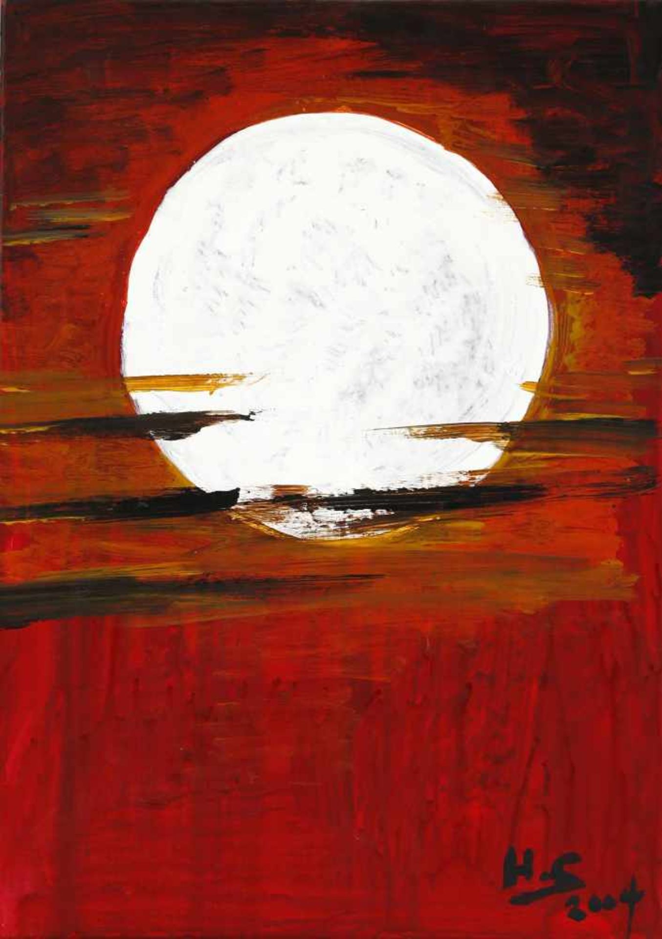 Hans Schröder (Saarbrücken 1930-2010 Saarbrücken)Der Mond vor Rot, 2004, Öl auf Lwd., 70 x 50 cm,
