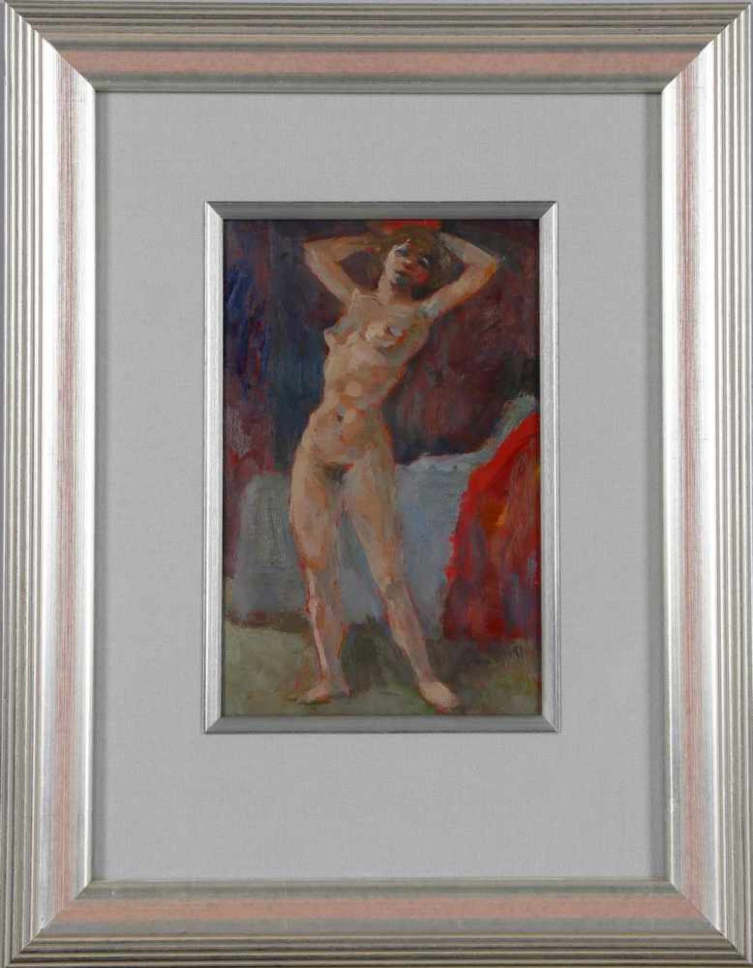 Richard Eberle (Altenwald 1918-2001)Stehender Frauenakt, 1995, Öl auf Karton, 20,5 x 13 cm (Pp.),