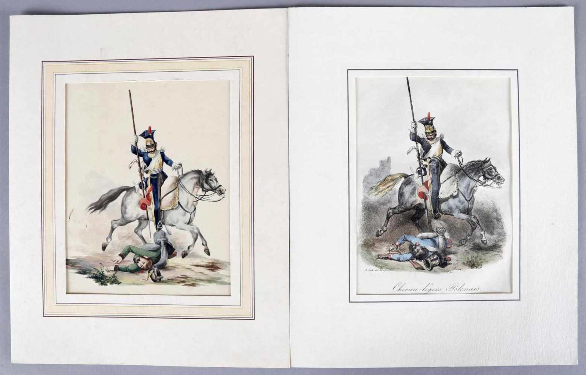 Francois Séraphin Delpech (1778-1825)2 Grafiken ""Chevaux-légers Polonais"" - altkolorierte