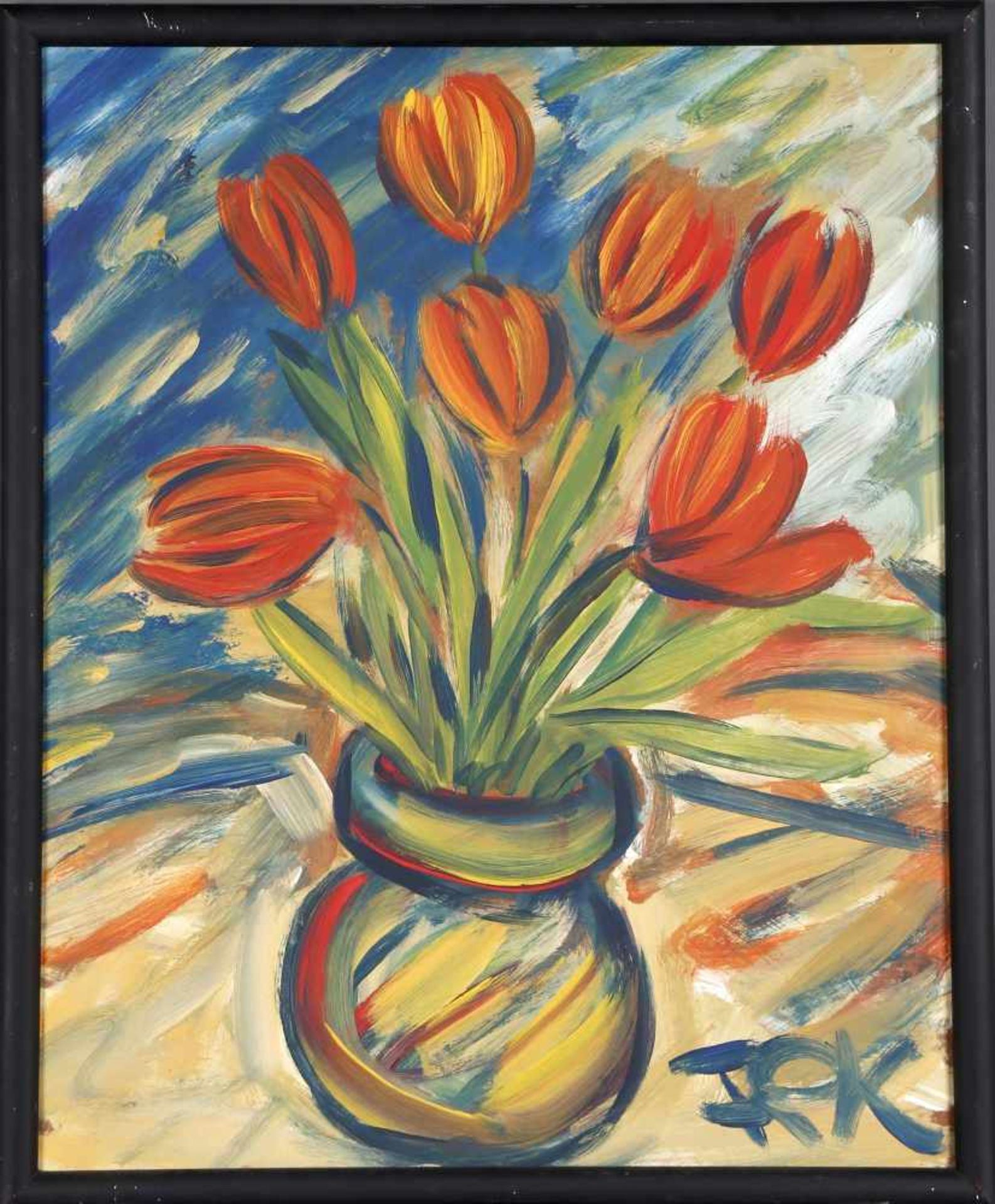 Felix Samuel Pfefferkorn (1945-1980 verschollen)Blumenstillleben (Tulpen in Vase), Acryl auf