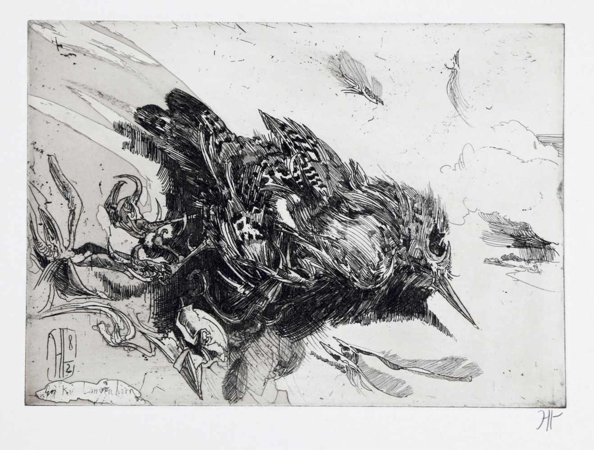 Horst Janssen (1929-1995)Vogel, (19)82, Radierung auf Bütten, 21,5 x 29 cm (Plattengröße), unten