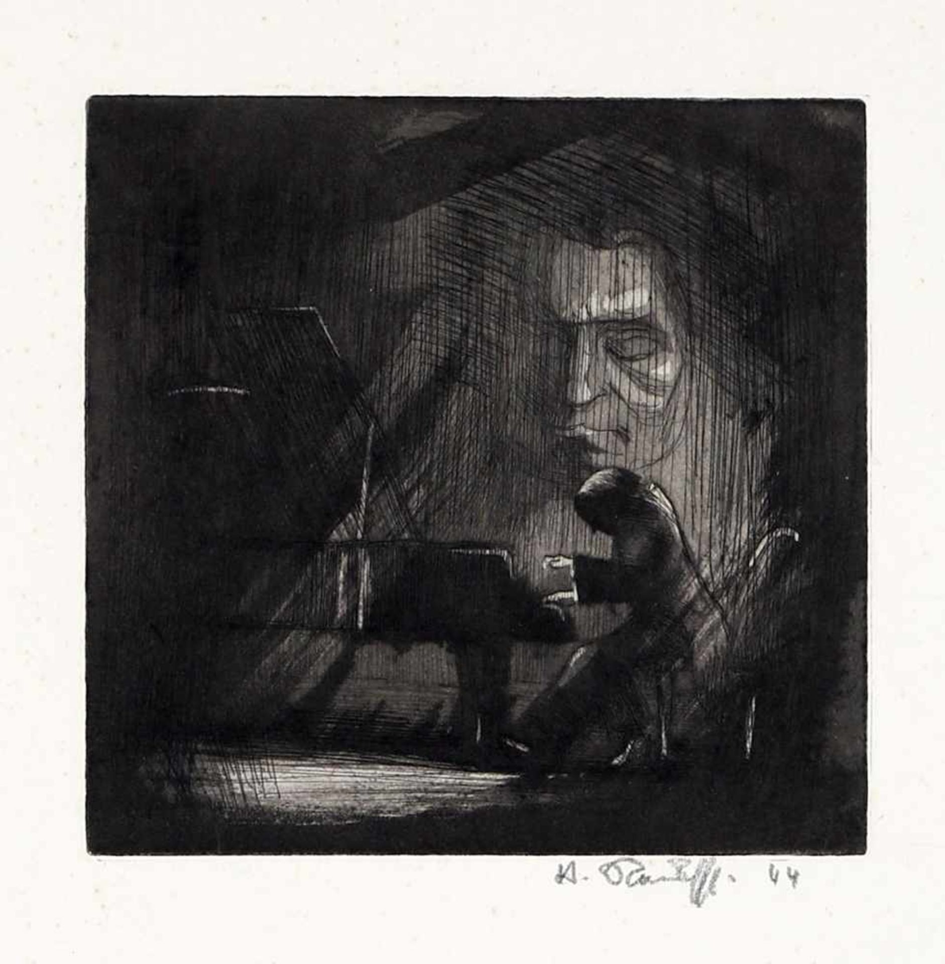 Hommage à Beethoven, Radierung, 194415,5 x 16 cm, unten unleserlich signiert und datiert (19)44,