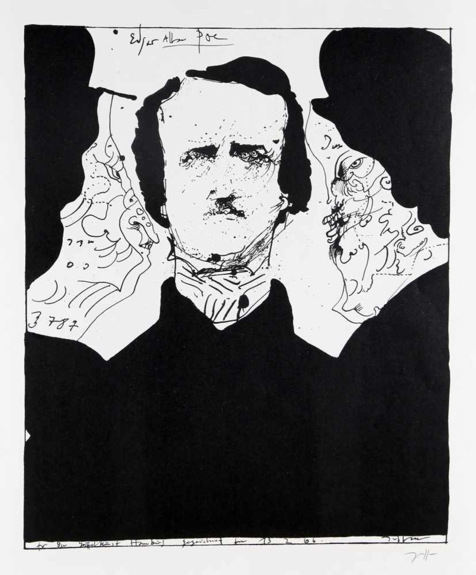 Horst Janssen (1929-1995)""Edgar Allan Poe"", Lithographie auf Bütten, (19)66, 49 x 39,5 cm (