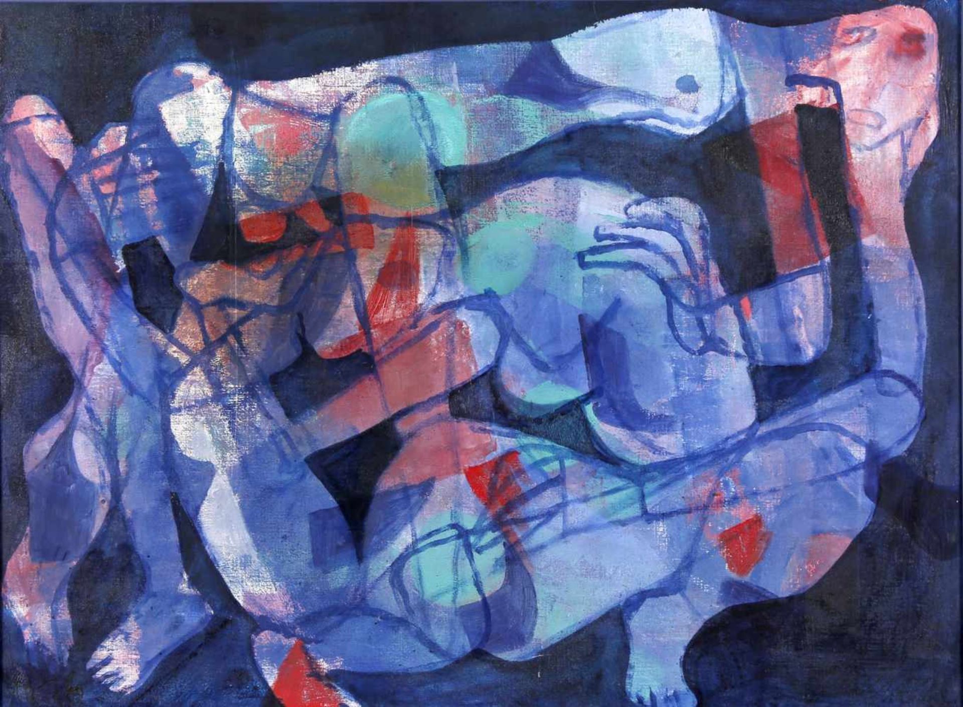 Jean Schuler (St. Ingbert 1912-1984 Paris)Figurengruppe, 1970er Jahre, Öl auf Lwd., 60 x 81 cm,