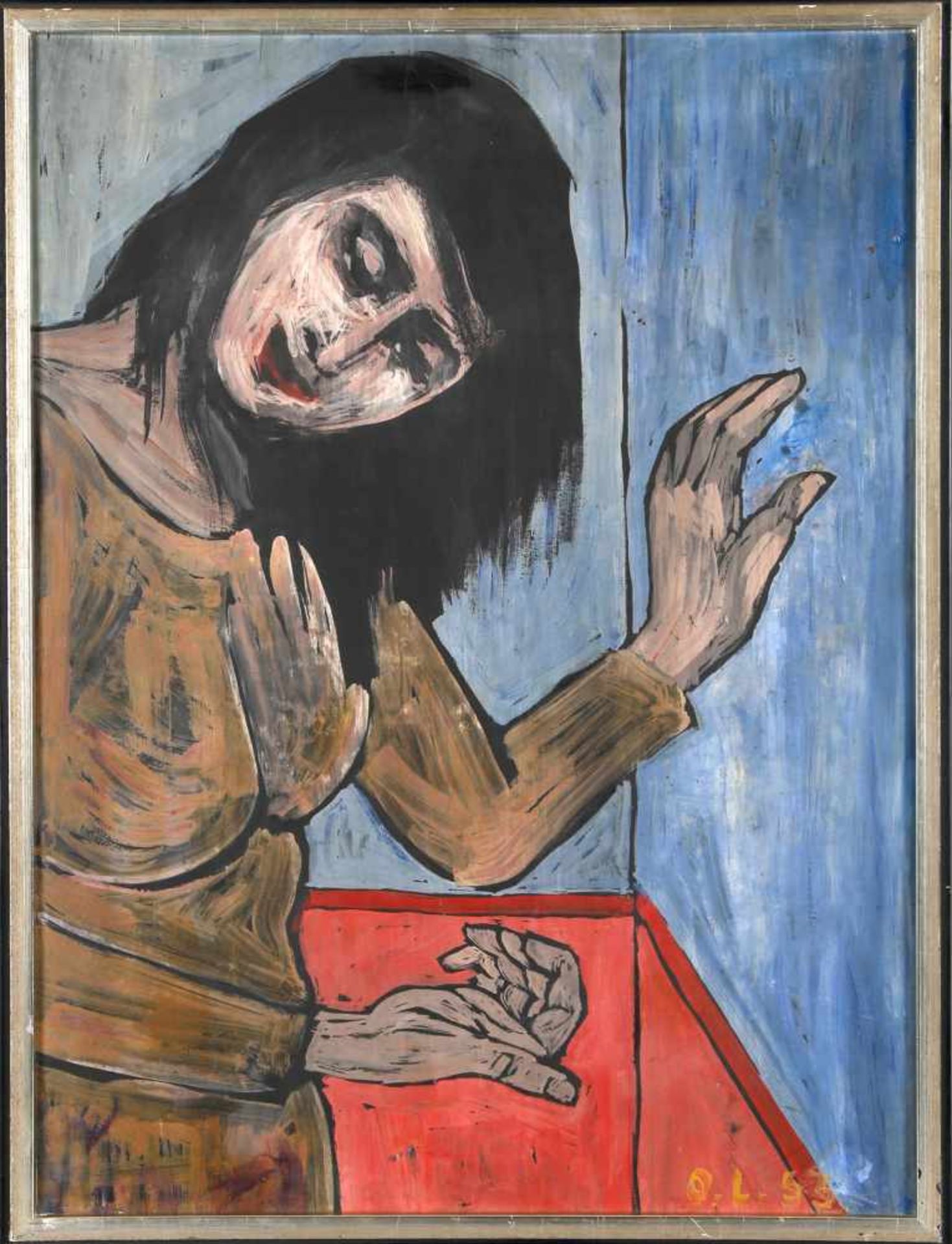 Otto Lackenmacher (Saarbrücken 1927-1988)Gestikulierende Frau, 1953, Gemälde auf Holzplatte, 63,8