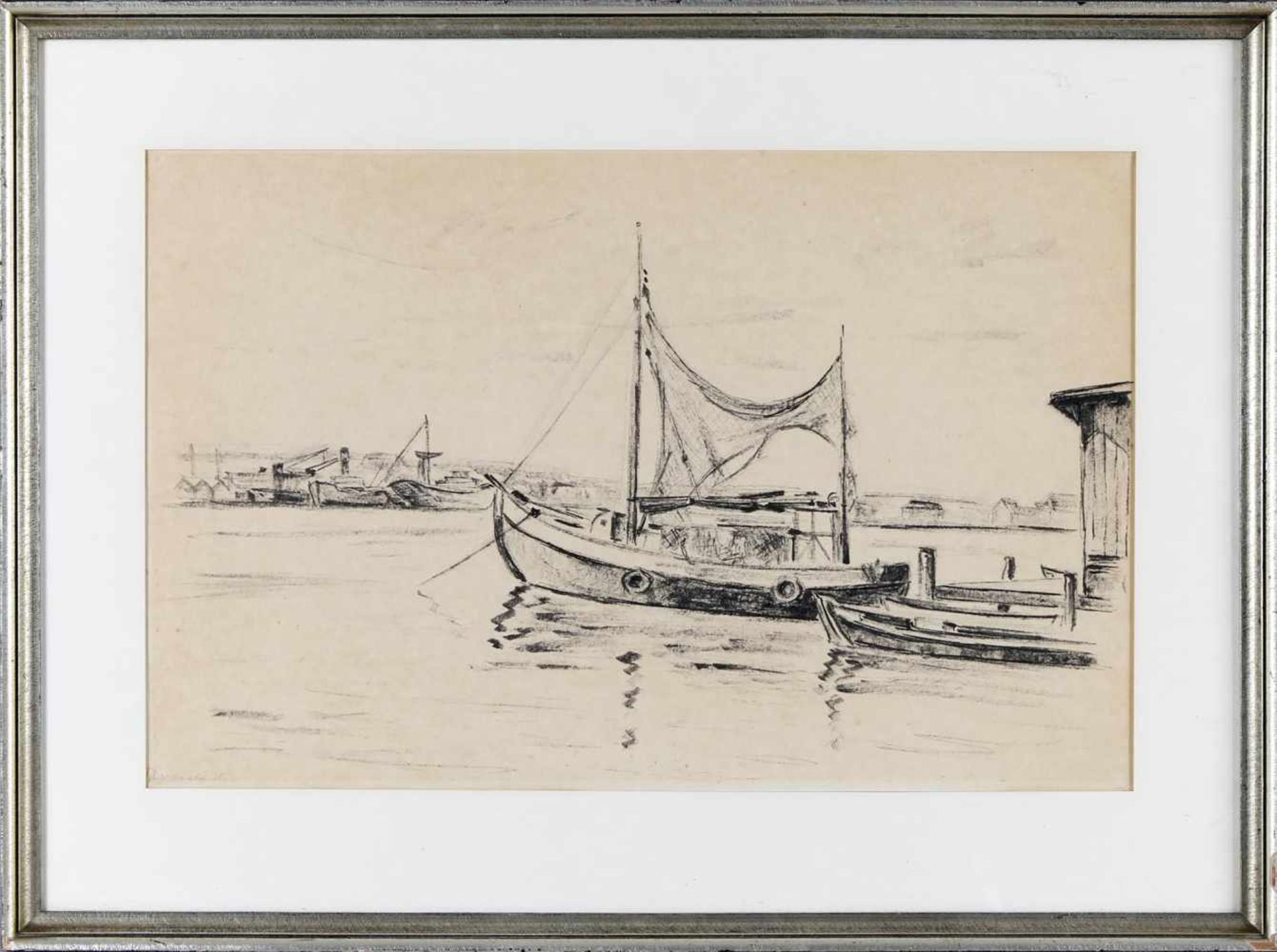 Willy Graba (1894-1973)Hafenansicht, 1939, Kreide und Tinte auf Papier, 37,5 x 58 cm (Pp.), unten